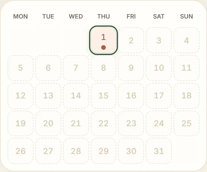 Month calendar with a status for each day