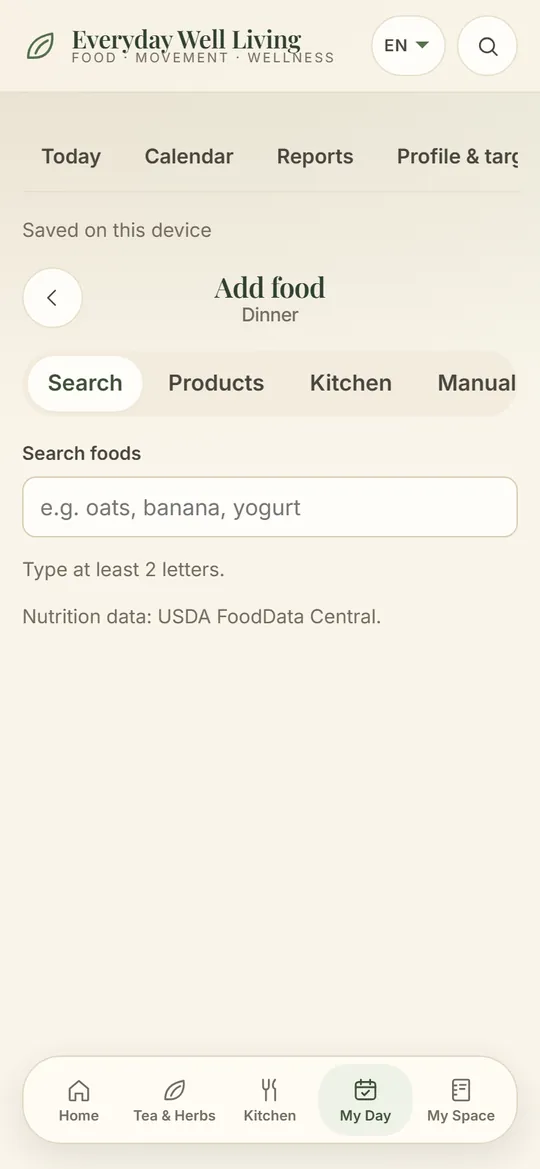 Add Food: searching the food database