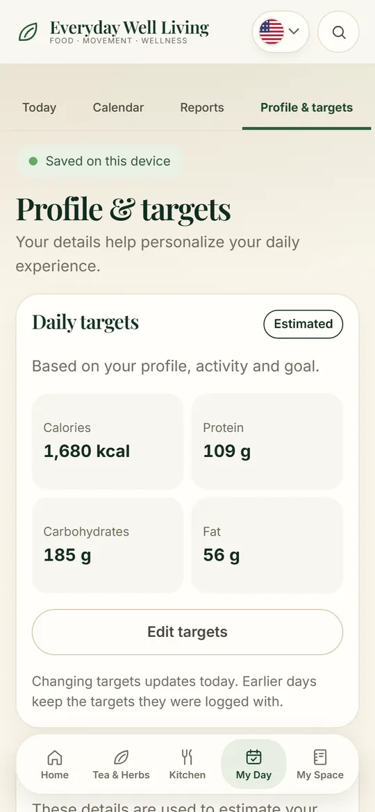 Profile & Targets screen